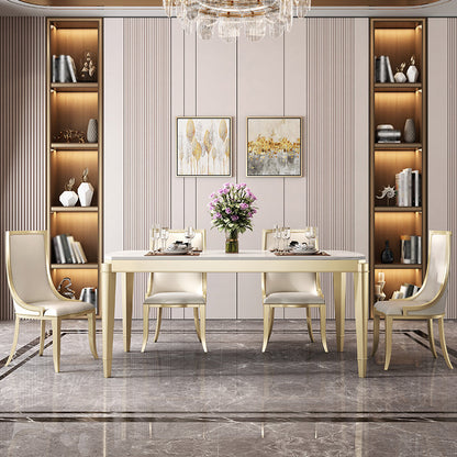 Traditional Luxury Dining Table Rectangle Sintered Stone 4 Legs Table with Wooden Base 47"L x 31"W x 31"H Without Chairs Clearhalo ' dining_table' 'Dining Tables & Seating' 'Dining Tables' 'furn' 'furn_dining_table' 'Furniture' 'furniture_dining_table' 'Kitchen & Dining Furniture' 'kitchen&dining_furn' 'kitchen' 'kitchen_dining_table' 4369003
