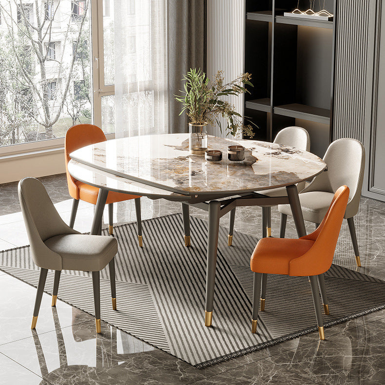 Modern Extendable Dining Table Round Dining Table with 4 Wood Legs Clearhalo ' dining_table' 'Dining Tables & Seating' 'Dining Tables' 'furn' 'furn_dining_table' 'Furniture' 'furniture_dining_table' 'Kitchen & Dining Furniture' 'kitchen&dining_furn' 'kitchen' 'kitchen_dining_table' 4369027