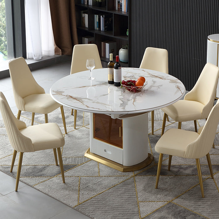 Round Pedestal Dinette Table Traditional Luxury Dining Room Table with Draswer 59.1"L x 59.1"W x 29.9"H Without Chairs Clearhalo ' dining_table' 'Dining Tables & Seating' 'Dining Tables' 'furn' 'furn_dining_table' 'Furniture' 'furniture_dining_table' 'Kitchen & Dining Furniture' 'kitchen&dining_furn' 'kitchen' 'kitchen_dining_table' 4369036