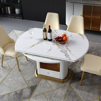 Round Pedestal Dinette Table Traditional Luxury Dining Room Table with Draswer 47.2"L x 47.2"W x 29.9"H Without Chairs Clearhalo ' dining_table' 'Dining Tables & Seating' 'Dining Tables' 'furn' 'furn_dining_table' 'Furniture' 'furniture_dining_table' 'Kitchen & Dining Furniture' 'kitchen&dining_furn' 'kitchen' 'kitchen_dining_table' 4369038