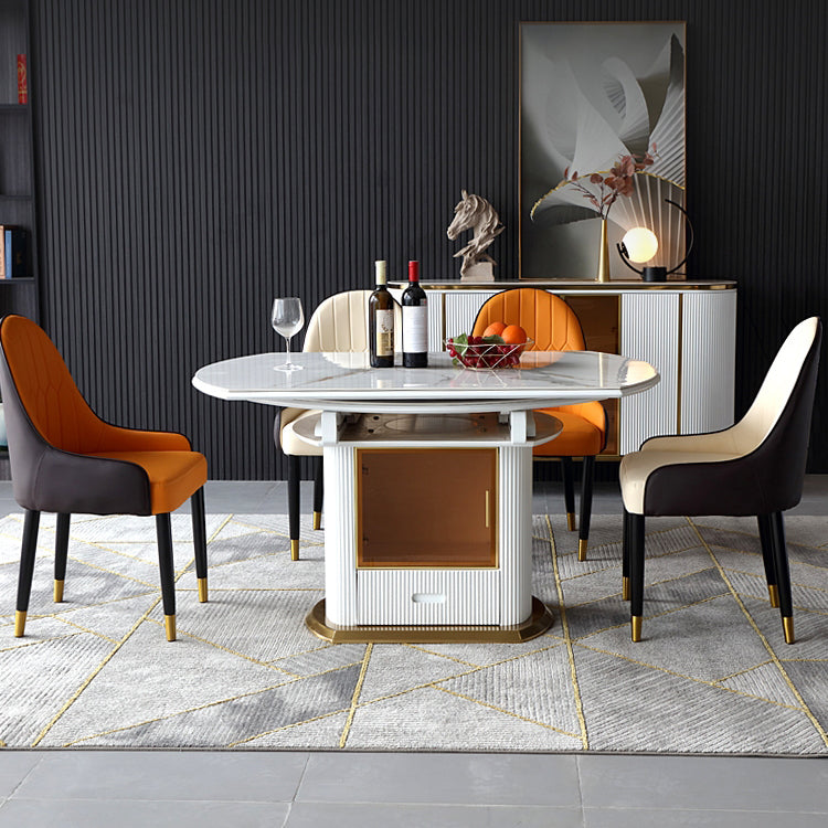 Round Pedestal Dinette Table Traditional Luxury Dining Room Table with Draswer Clearhalo ' dining_table' 'Dining Tables & Seating' 'Dining Tables' 'furn' 'furn_dining_table' 'Furniture' 'furniture_dining_table' 'Kitchen & Dining Furniture' 'kitchen&dining_furn' 'kitchen' 'kitchen_dining_table' 4369039