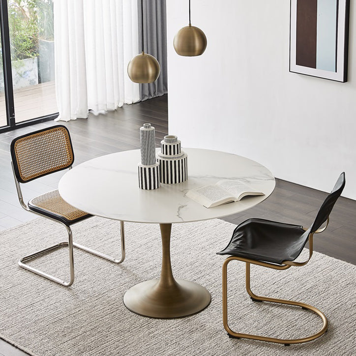 Round Tulip Base Dinette Table Traditional Luxury Dining Room Table for Home White 35.4"L x 35.4"W x 29.1"H Without Chairs Clearhalo ' dining_table' 'Dining Tables & Seating' 'Dining Tables' 'furn' 'furn_dining_table' 'Furniture' 'furniture_dining_table' 'Kitchen & Dining Furniture' 'kitchen&dining_furn' 'kitchen' 'kitchen_dining_table' 4369049