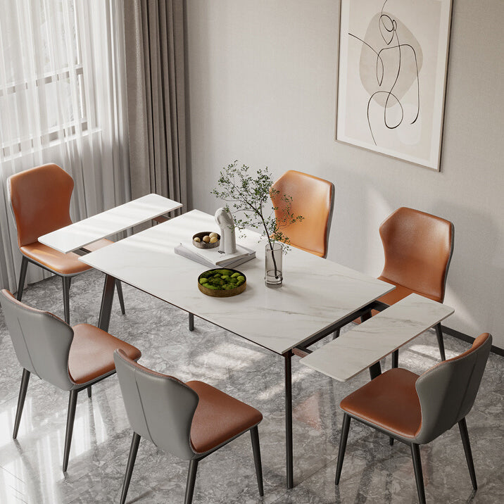 Contemporary Style Extendable Table Stone Rectangle Dining Table for Dining Room 55.1"L x 31.5"W x 29.5"H Without Chairs Clearhalo ' dining_table' 'Dining Tables & Seating' 'Dining Tables' 'furn' 'furn_dining_table' 'Furniture' 'furniture_dining_table' 'Kitchen & Dining Furniture' 'kitchen&dining_furn' 'kitchen' 'kitchen_dining_table' 4369072