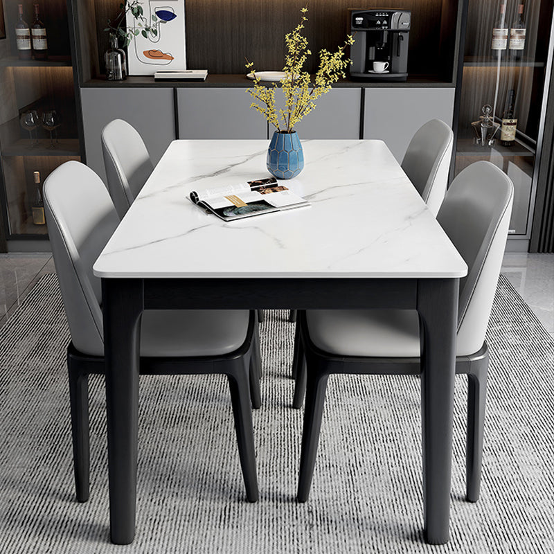 Midcentury Style Dining Room Collection Stone 4 Legs Dinette Table for Indoor White 55.1"L x 31.5"W x 29.5"H Without Chairs Clearhalo ' dining_table' 'Dining Tables & Seating' 'Dining Tables' 'furn' 'furn_dining_table' 'Furniture' 'furniture_dining_table' 'Kitchen & Dining Furniture' 'kitchen&dining_furn' 'kitchen' 'kitchen_dining_table' 4369085