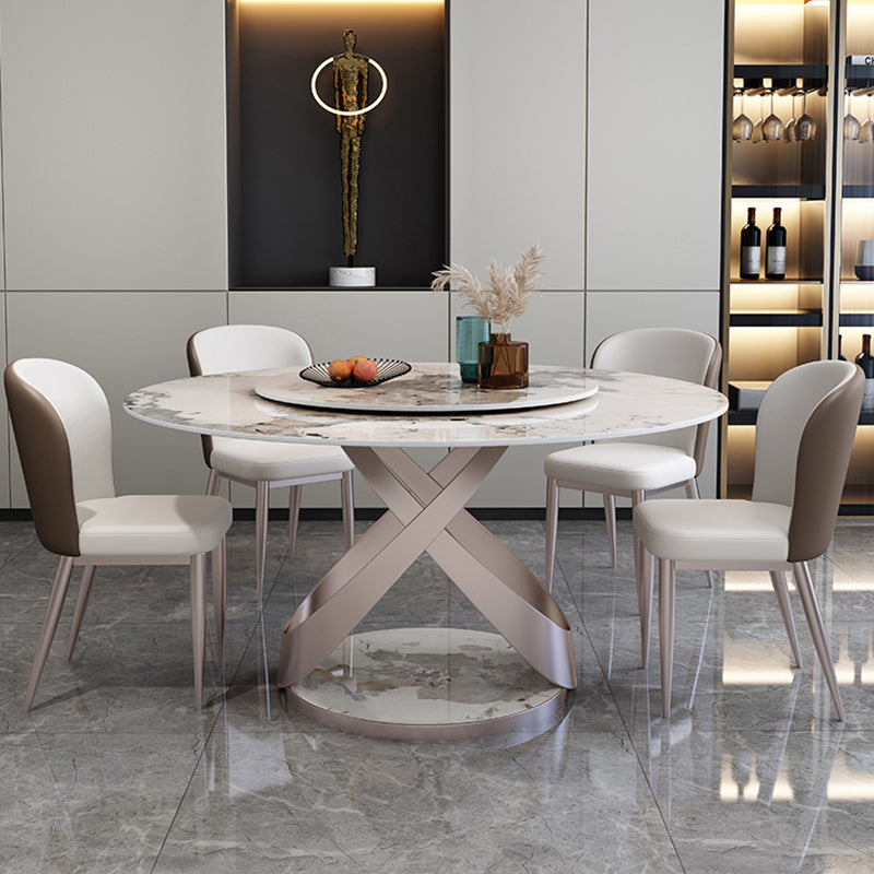 Luxury Round Furniture Stone Dining Room Collection with Turntable 43.3"L x 43.3"W x 29.5"H Without Chairs Clearhalo ' dining_table' 'Dining Tables & Seating' 'Dining Tables' 'furn' 'furn_dining_table' 'Furniture' 'furniture_dining_table' 'Kitchen & Dining Furniture' 'kitchen&dining_furn' 'kitchen' 'kitchen_dining_table' 4369108