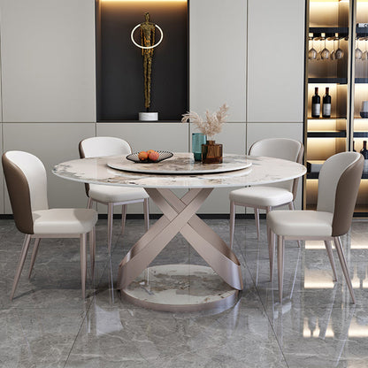Luxury Round Furniture Stone Dining Room Collection with Turntable 43.3"L x 43.3"W x 29.5"H Without Chairs Clearhalo ' dining_table' 'Dining Tables & Seating' 'Dining Tables' 'furn' 'furn_dining_table' 'Furniture' 'furniture_dining_table' 'Kitchen & Dining Furniture' 'kitchen&dining_furn' 'kitchen' 'kitchen_dining_table' 4369108