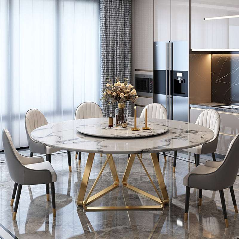 Marble Dining Table Simple Style Round Dining Site Table with Turntable Gold Without Chairs Clearhalo ' dining_table' 'Dining Tables & Seating' 'Dining Tables' 'furn' 'furn_dining_table' 'Furniture' 'furniture_dining_table' 'Kitchen & Dining Furniture' 'kitchen&dining_furn' 'kitchen' 'kitchen_dining_table' 4369147