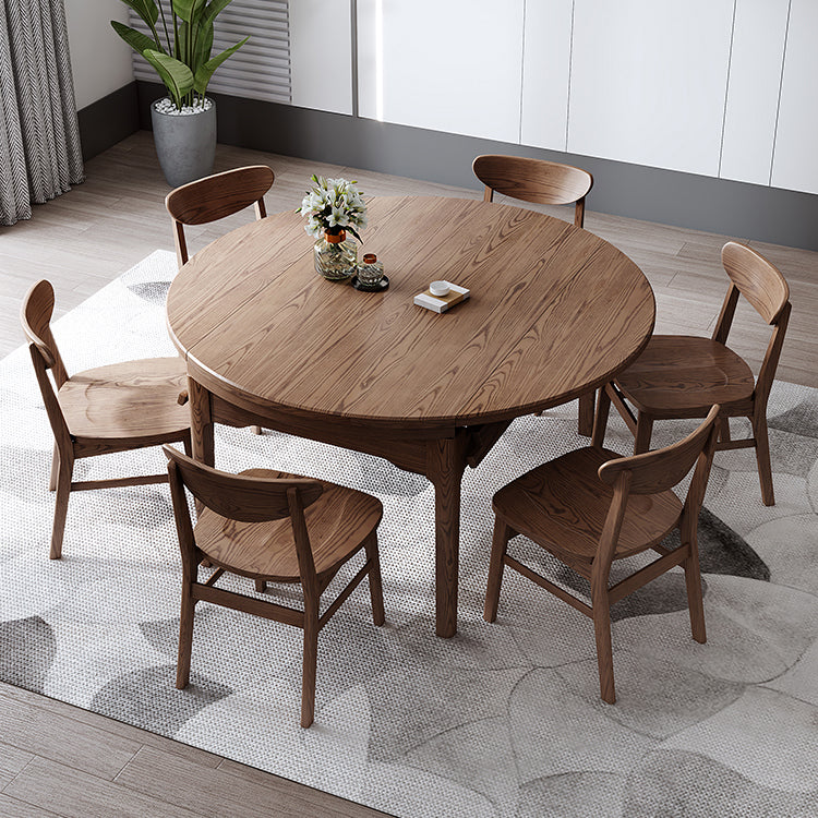 Modern Style Brown Dining Table Round Solid Wood Dining Table with 4 Legs for Home 53.1"L x 53.1"W x 29.5"H Without Chairs Clearhalo ' dining_table' 'Dining Tables & Seating' 'Dining Tables' 'furn' 'furn_dining_table' 'Furniture' 'furniture_dining_table' 'Kitchen & Dining Furniture' 'kitchen&dining_furn' 'kitchen' 'kitchen_dining_table' 4369157