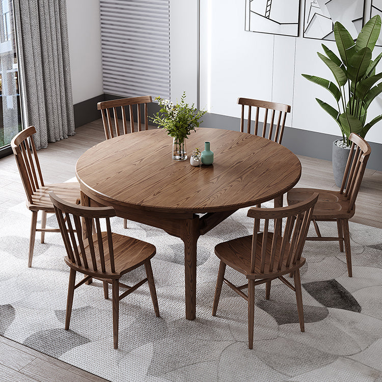 Modern Style Brown Dining Table Round Solid Wood Dining Table with 4 Legs for Home Clearhalo ' dining_table' 'Dining Tables & Seating' 'Dining Tables' 'furn' 'furn_dining_table' 'Furniture' 'furniture_dining_table' 'Kitchen & Dining Furniture' 'kitchen&dining_furn' 'kitchen' 'kitchen_dining_table' 4369159