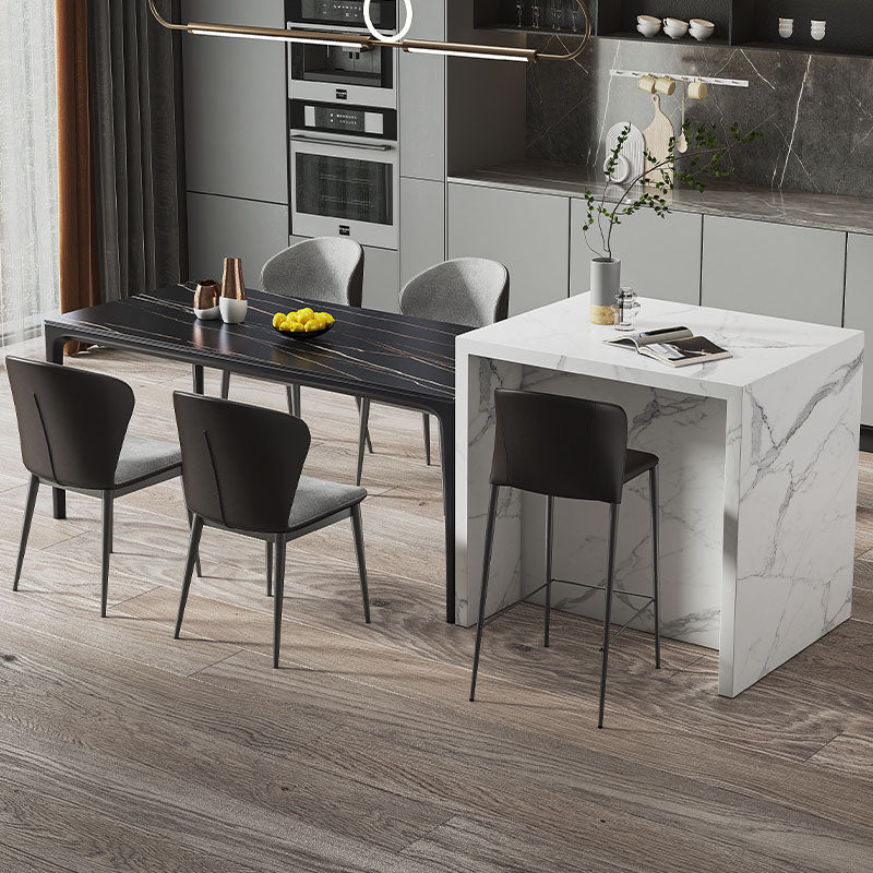 Modern Style Black Dining Table Rectangle Sintered Stone Table with 4 Legs for Kitchen 55.1"L x 31.5"W x 29.5"H Without Chairs Clearhalo ' dining_table' 'Dining Tables & Seating' 'Dining Tables' 'furn' 'furn_dining_table' 'Furniture' 'furniture_dining_table' 'Kitchen & Dining Furniture' 'kitchen&dining_furn' 'kitchen' 'kitchen_dining_table' 4369200