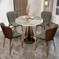Traditional Luxury Round Furniture Stone Pedestal Base Dining Site Table Pandora Gold 31.5"L x 31.5"W x 29.5"H Without Chairs Clearhalo ' dining_table' 'Dining Tables & Seating' 'Dining Tables' 'furn' 'furn_dining_table' 'Furniture' 'furniture_dining_table' 'Kitchen & Dining Furniture' 'kitchen&dining_furn' 'kitchen' 'kitchen_dining_table' 4369222