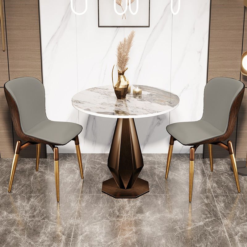 Traditional Luxury Round Furniture Stone Pedestal Base Dining Site Table Pandora Gold 23.6"L x 23.6"W x 29.5"H Without Chairs Clearhalo ' dining_table' 'Dining Tables & Seating' 'Dining Tables' 'furn' 'furn_dining_table' 'Furniture' 'furniture_dining_table' 'Kitchen & Dining Furniture' 'kitchen&dining_furn' 'kitchen' 'kitchen_dining_table' 4369224