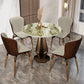 Traditional Luxury Round Furniture Stone Pedestal Base Dining Site Table Brown 31.5"L x 31.5"W x 29.5"H Without Chairs Clearhalo ' dining_table' 'Dining Tables & Seating' 'Dining Tables' 'furn' 'furn_dining_table' 'Furniture' 'furniture_dining_table' 'Kitchen & Dining Furniture' 'kitchen&dining_furn' 'kitchen' 'kitchen_dining_table' 4369227