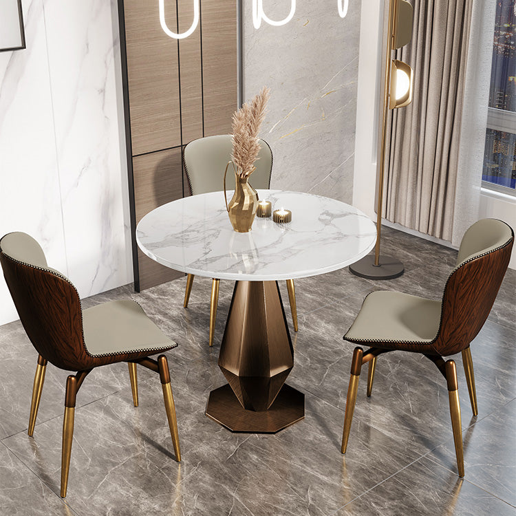 Traditional Luxury Round Furniture Stone Pedestal Base Dining Site Table White 27.6"L x 27.6"W x 29.5"H Without Chairs Clearhalo ' dining_table' 'Dining Tables & Seating' 'Dining Tables' 'furn' 'furn_dining_table' 'Furniture' 'furniture_dining_table' 'Kitchen & Dining Furniture' 'kitchen&dining_furn' 'kitchen' 'kitchen_dining_table' 4369228