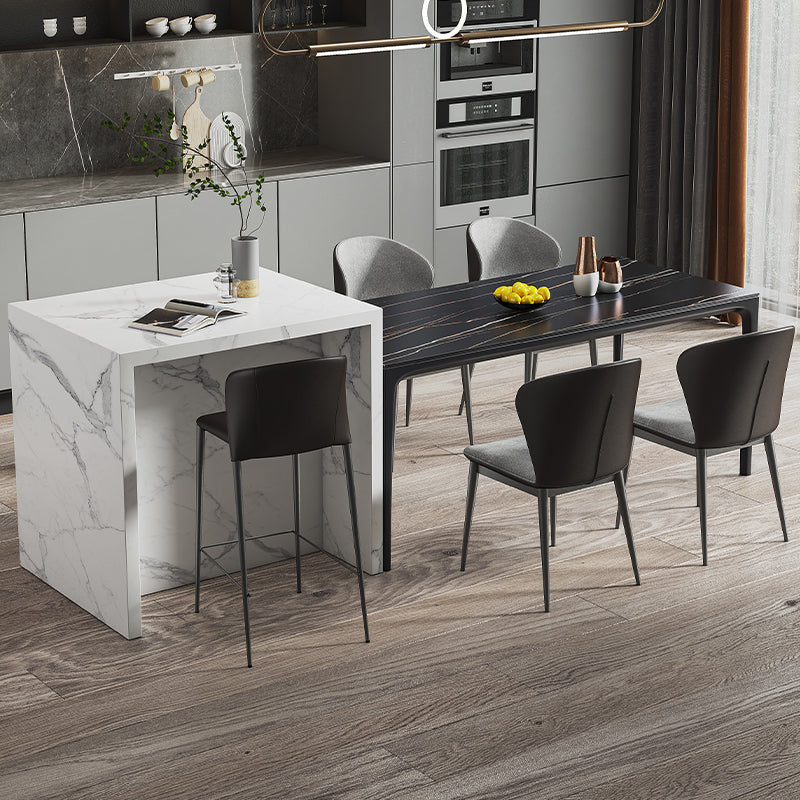 Modern Black Dining Table Rectangle Sintered Stone Dining Table with 4 Legs for Kitchen 55.1"L x 31.5"W x 29.5"H Without Chairs Clearhalo ' dining_table' 'Dining Tables & Seating' 'Dining Tables' 'furn' 'furn_dining_table' 'Furniture' 'furniture_dining_table' 'Kitchen & Dining Furniture' 'kitchen&dining_furn' 'kitchen' 'kitchen_dining_table' 4369239