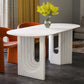 Metal Modern Double Pedestal Table Sintered Stone Table,47.5"L x 31.5"W x 29.5"H Oval Without Chairs Clearhalo ' dining_table' 'Dining Tables & Seating' 'Dining Tables' 'furn' 'furn_dining_table' 'Furniture' 'furniture_dining_table' 'Kitchen & Dining Furniture' 'kitchen&dining_furn' 'kitchen' 'kitchen_dining_table' 4369251