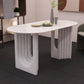 Metal Modern Double Pedestal Table Sintered Stone Table,47.5"L x 31.5"W x 29.5"H Clearhalo ' dining_table' 'Dining Tables & Seating' 'Dining Tables' 'furn' 'furn_dining_table' 'Furniture' 'furniture_dining_table' 'Kitchen & Dining Furniture' 'kitchen&dining_furn' 'kitchen' 'kitchen_dining_table' 4369253