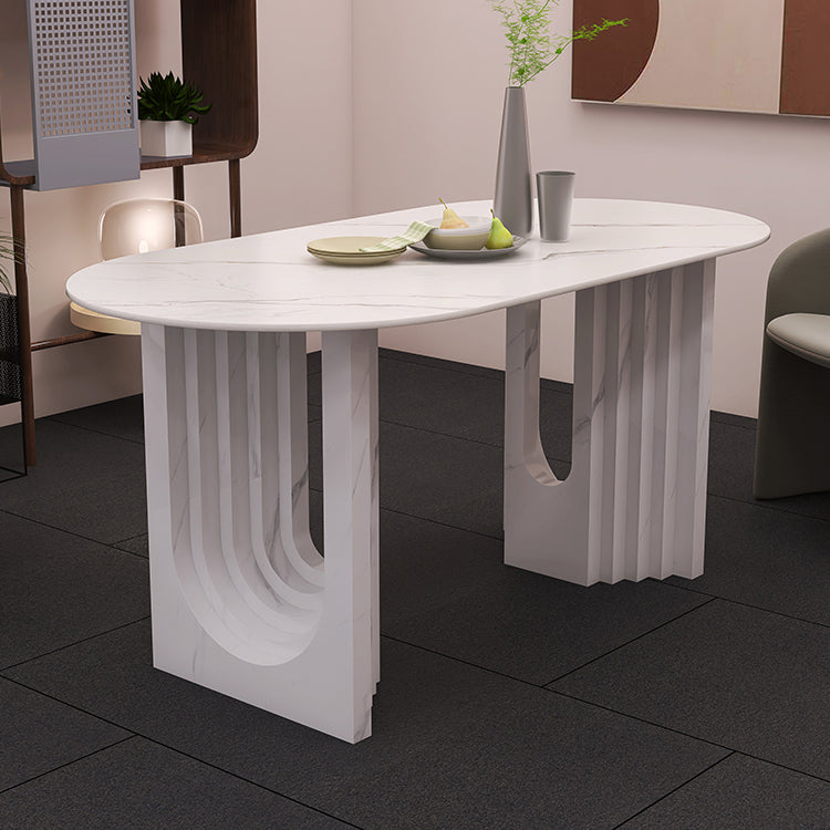 Metal Modern Double Pedestal Table Sintered Stone Table,47.5"L x 31.5"W x 29.5"H Clearhalo ' dining_table' 'Dining Tables & Seating' 'Dining Tables' 'furn' 'furn_dining_table' 'Furniture' 'furniture_dining_table' 'Kitchen & Dining Furniture' 'kitchen&dining_furn' 'kitchen' 'kitchen_dining_table' 4369253