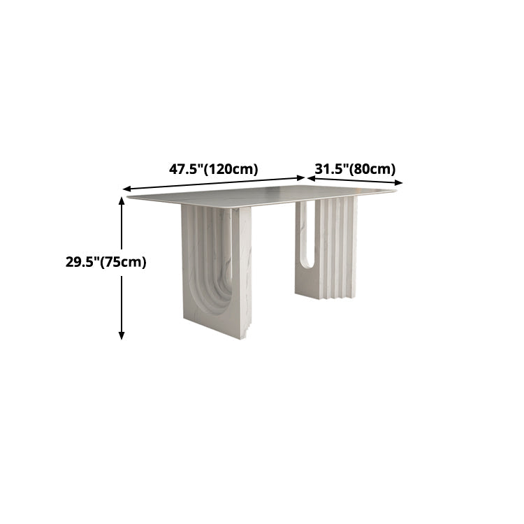 Metal Modern Double Pedestal Table Sintered Stone Table,47.5"L x 31.5"W x 29.5"H Clearhalo ' dining_table' 'Dining Tables & Seating' 'Dining Tables' 'furn' 'furn_dining_table' 'Furniture' 'furniture_dining_table' 'Kitchen & Dining Furniture' 'kitchen&dining_furn' 'kitchen' 'kitchen_dining_table' 4369259