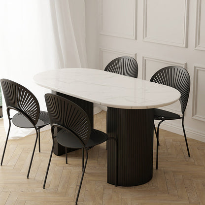 63" Modern Dining Table Oval Double Pedestal Dining Table for Home Use Faux Marble Without Chairs Clearhalo ' dining_table' 'Dining Tables & Seating' 'Dining Tables' 'furn' 'furn_dining_table' 'Furniture' 'furniture_dining_table' 'Kitchen & Dining Furniture' 'kitchen&dining_furn' 'kitchen' 'kitchen_dining_table' 4369262