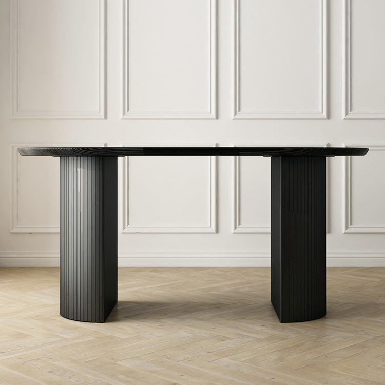 63" Modern Dining Table Oval Double Pedestal Dining Table for Home Use Clearhalo ' dining_table' 'Dining Tables & Seating' 'Dining Tables' 'furn' 'furn_dining_table' 'Furniture' 'furniture_dining_table' 'Kitchen & Dining Furniture' 'kitchen&dining_furn' 'kitchen' 'kitchen_dining_table' 4369268