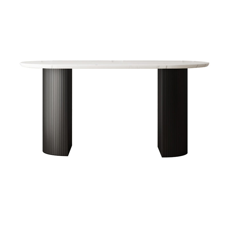 63" Modern Dining Table Oval Double Pedestal Dining Table for Home Use Clearhalo ' dining_table' 'Dining Tables & Seating' 'Dining Tables' 'furn' 'furn_dining_table' 'Furniture' 'furniture_dining_table' 'Kitchen & Dining Furniture' 'kitchen&dining_furn' 'kitchen' 'kitchen_dining_table' 4369269
