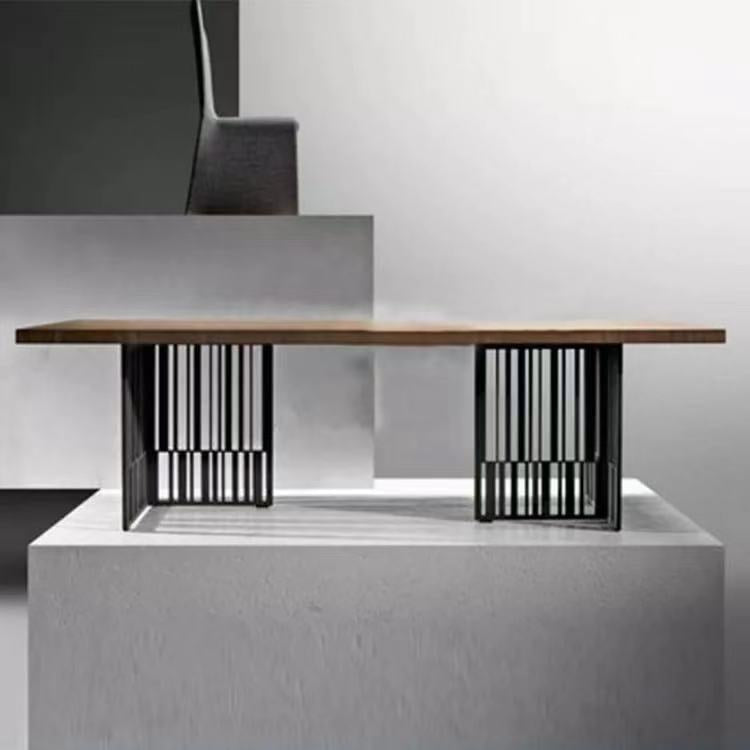 Metal Industrial Rectangle Dining Table Wood Top Indoor Table for Home Walnut 63"L x 27.6"W x 29.5"H Without Chairs Clearhalo ' dining_table' 'Dining Tables & Seating' 'Dining Tables' 'furn' 'furn_dining_table' 'Furniture' 'furniture_dining_table' 'Kitchen & Dining Furniture' 'kitchen&dining_furn' 'kitchen' 'kitchen_dining_table' 4369290