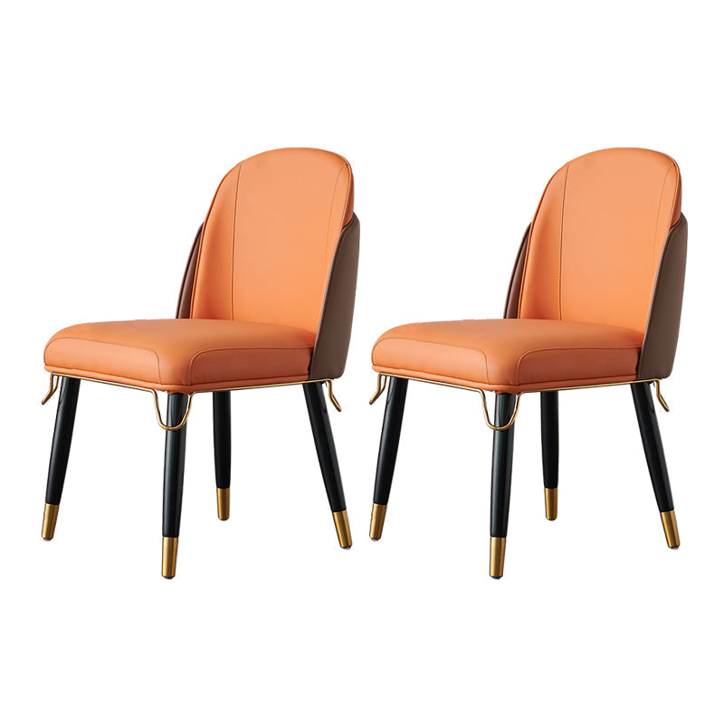 Scandinavian Style Leather Dining Chairs Armless Solid Back Chair for Kitchen Orange 2 Piece Set Clearhalo ' kitchen&dining_furn' 'Dining Chairs' 'Dining Tables & Seating' 'dining_chair' 'furn' 'furn_dining_chair' 'Furniture' 'furniture_dining_chair' 'Kitchen & Dining Furniture' 'kitchen' 4369407