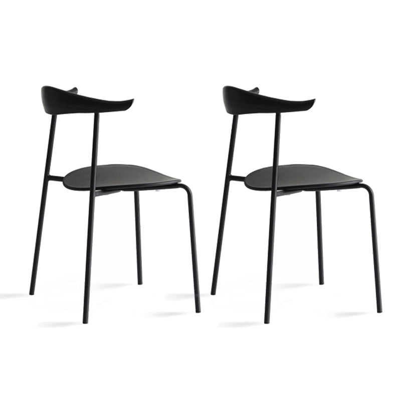 Open Back Armless Dining Chairs Industrial Side Chairs with Metal Legs Black Plastic & Acrylic 2 Piece Set Clearhalo ' kitchen&dining_furn' 'Dining Chairs' 'Dining Tables & Seating' 'dining_chair' 'furn' 'furn_dining_chair' 'Furniture' 'furniture_dining_chair' 'Kitchen & Dining Furniture' 'kitchen' 4369421