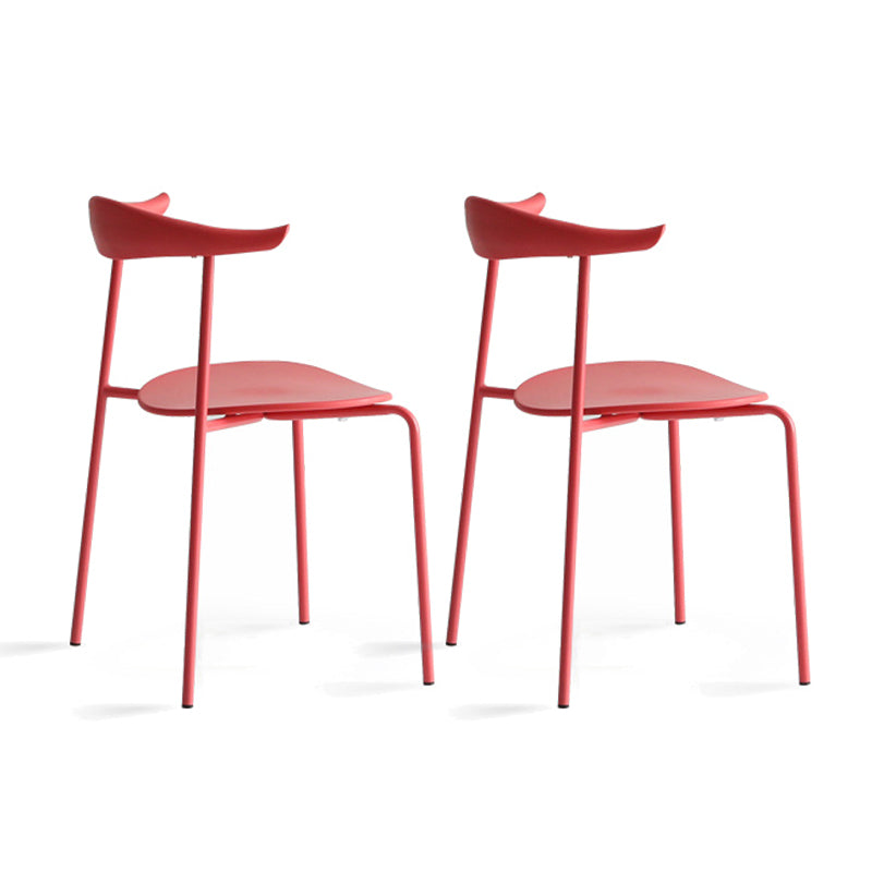 Open Back Armless Dining Chairs Industrial Side Chairs with Metal Legs Red Plastic & Acrylic 2 Piece Set Clearhalo ' kitchen&dining_furn' 'Dining Chairs' 'Dining Tables & Seating' 'dining_chair' 'furn' 'furn_dining_chair' 'Furniture' 'furniture_dining_chair' 'Kitchen & Dining Furniture' 'kitchen' 4369428