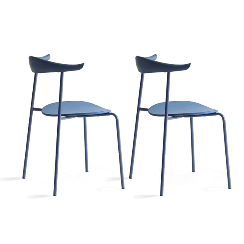 Open Back Armless Dining Chairs Industrial Side Chairs with Metal Legs Blue Plastic & Acrylic 2 Piece Set Clearhalo ' kitchen&dining_furn' 'Dining Chairs' 'Dining Tables & Seating' 'dining_chair' 'furn' 'furn_dining_chair' 'Furniture' 'furniture_dining_chair' 'Kitchen & Dining Furniture' 'kitchen' 4369430
