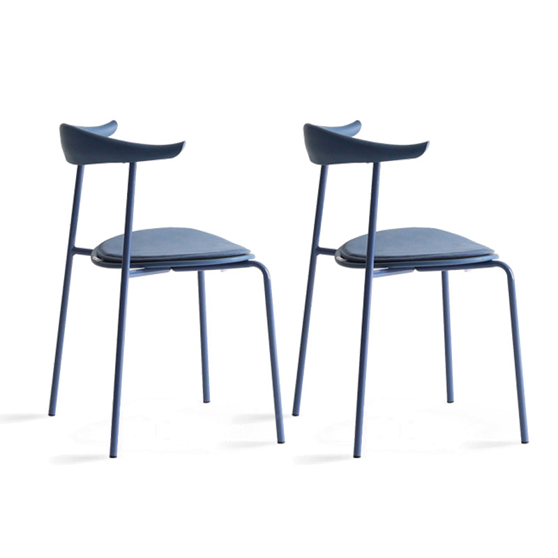 Open Back Armless Dining Chairs Industrial Side Chairs with Metal Legs Blue Upholstered 2 Piece Set Clearhalo ' kitchen&dining_furn' 'Dining Chairs' 'Dining Tables & Seating' 'dining_chair' 'furn' 'furn_dining_chair' 'Furniture' 'furniture_dining_chair' 'Kitchen & Dining Furniture' 'kitchen' 4369440