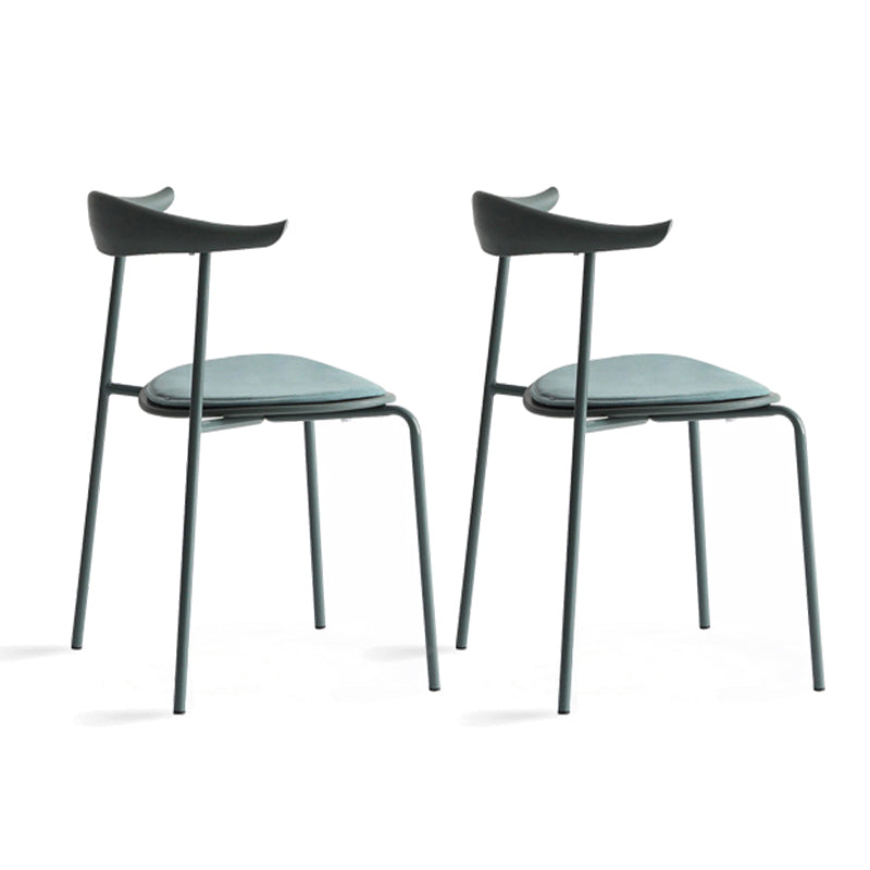 Open Back Armless Dining Chairs Industrial Side Chairs with Metal Legs Green Upholstered 2 Piece Set Clearhalo ' kitchen&dining_furn' 'Dining Chairs' 'Dining Tables & Seating' 'dining_chair' 'furn' 'furn_dining_chair' 'Furniture' 'furniture_dining_chair' 'Kitchen & Dining Furniture' 'kitchen' 4369441