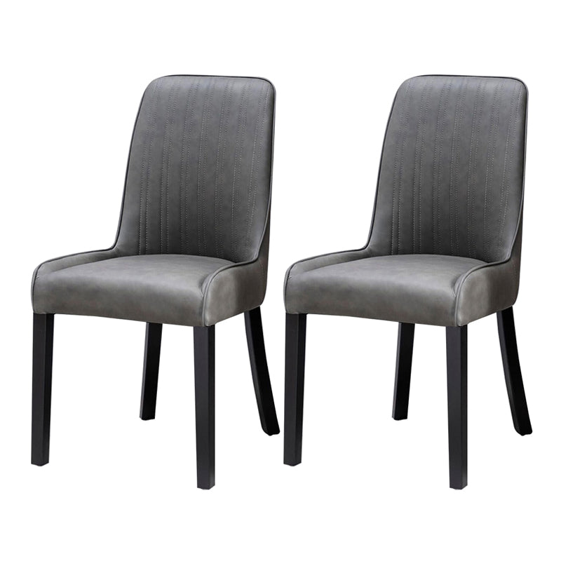 Minimalist Leather Dining Chairs Upholstered Armless Solid Back Chairs Dark Gray 2 Piece Set Clearhalo ' kitchen&dining_furn' 'Dining Chairs' 'Dining Tables & Seating' 'dining_chair' 'furn' 'furn_dining_chair' 'Furniture' 'furniture_dining_chair' 'Kitchen & Dining Furniture' 'kitchen' 4369554