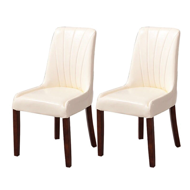 Minimalist Leather Dining Chairs Upholstered Armless Solid Back Chairs White 2 Piece Set Clearhalo ' kitchen&dining_furn' 'Dining Chairs' 'Dining Tables & Seating' 'dining_chair' 'furn' 'furn_dining_chair' 'Furniture' 'furniture_dining_chair' 'Kitchen & Dining Furniture' 'kitchen' 4369555