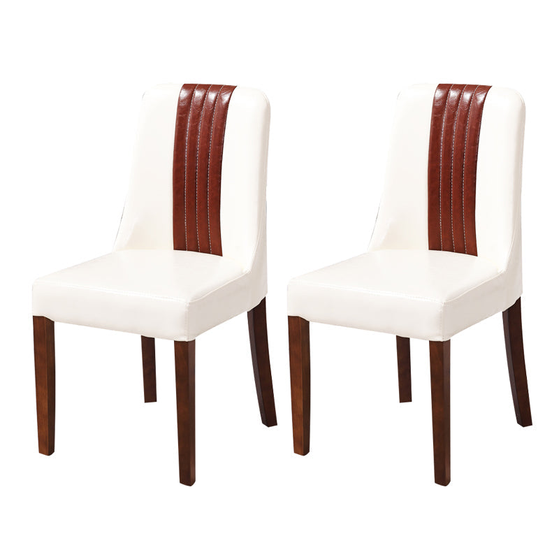 Minimalist Leather Dining Chairs Upholstered Armless Solid Back Chairs White-Brown 2 Piece Set Clearhalo ' kitchen&dining_furn' 'Dining Chairs' 'Dining Tables & Seating' 'dining_chair' 'furn' 'furn_dining_chair' 'Furniture' 'furniture_dining_chair' 'Kitchen & Dining Furniture' 'kitchen' 4369565