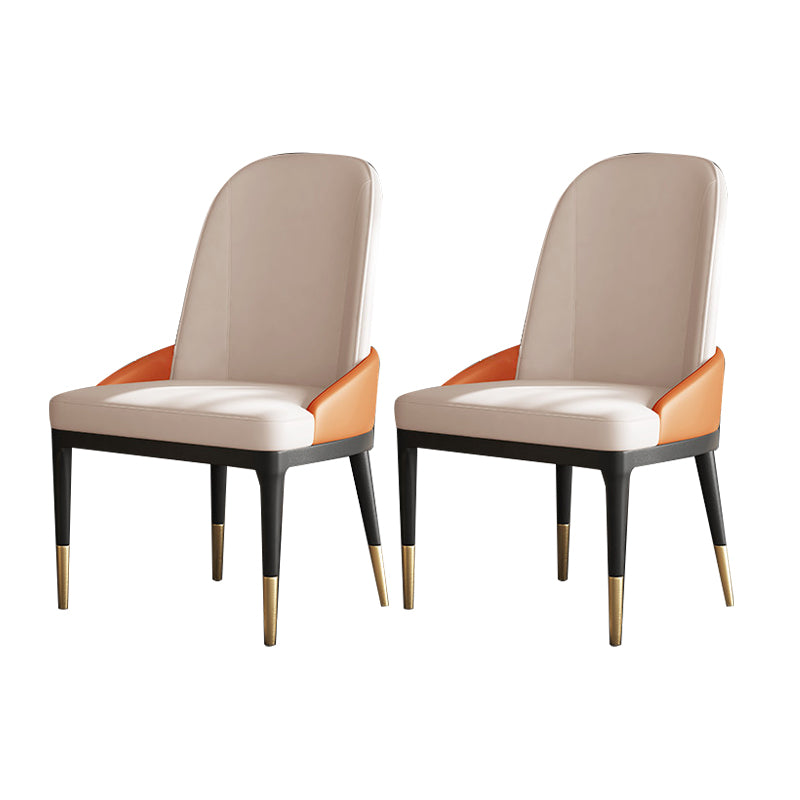 Contemporary Armless Solid Back Side Chairs Leather Dining Chairs for Home Beige 2 Piece Set Clearhalo ' kitchen&dining_furn' 'Dining Chairs' 'Dining Tables & Seating' 'dining_chair' 'furn' 'furn_dining_chair' 'Furniture' 'furniture_dining_chair' 'Kitchen & Dining Furniture' 'kitchen' 4369591