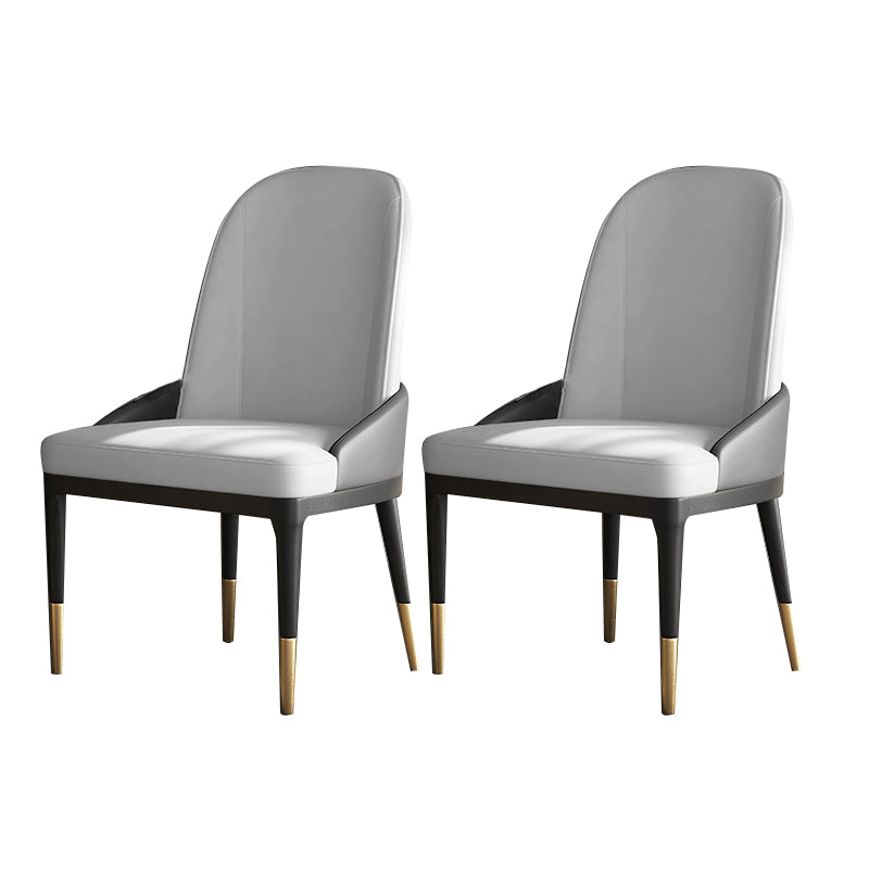 Contemporary Armless Solid Back Side Chairs Leather Dining Chairs for Home Light Gray 2 Piece Set Clearhalo ' kitchen&dining_furn' 'Dining Chairs' 'Dining Tables & Seating' 'dining_chair' 'furn' 'furn_dining_chair' 'Furniture' 'furniture_dining_chair' 'Kitchen & Dining Furniture' 'kitchen' 4369593