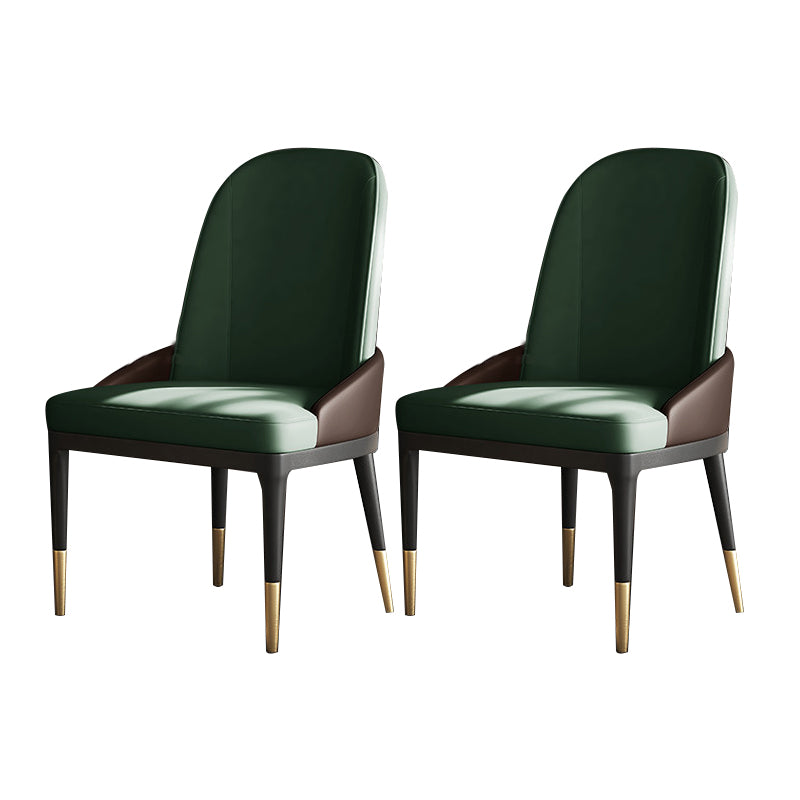 Contemporary Armless Solid Back Side Chairs Leather Dining Chairs for Home Blackish Green 2 Piece Set Clearhalo ' kitchen&dining_furn' 'Dining Chairs' 'Dining Tables & Seating' 'dining_chair' 'furn' 'furn_dining_chair' 'Furniture' 'furniture_dining_chair' 'Kitchen & Dining Furniture' 'kitchen' 4369597