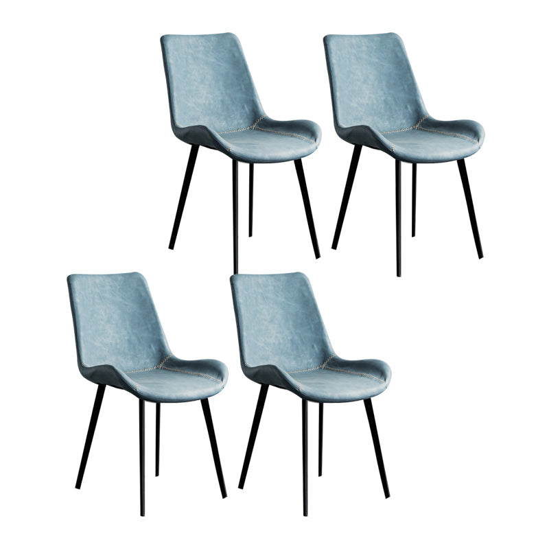 Contemporary Style Dining Chairs Armless Kitchen Side Chairs with Metal Legs Blue 4 Piece Set Clearhalo ' kitchen&dining_furn' 'Dining Chairs' 'Dining Tables & Seating' 'dining_chair' 'furn' 'furn_dining_chair' 'Furniture' 'furniture_dining_chair' 'Kitchen & Dining Furniture' 'kitchen' 4369653