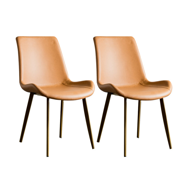Contemporary Style Dining Chairs Armless Kitchen Side Chairs with Metal Legs Light Brown 2 Piece Set Clearhalo ' kitchen&dining_furn' 'Dining Chairs' 'Dining Tables & Seating' 'dining_chair' 'furn' 'furn_dining_chair' 'Furniture' 'furniture_dining_chair' 'Kitchen & Dining Furniture' 'kitchen' 4369667