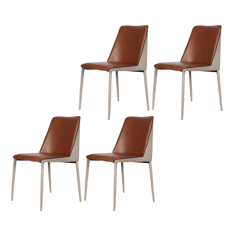 Contemporary Solid Back Armless Chairs Leather Dining Chairs for Kitchen Brown 4 Piece Set Clearhalo ' kitchen&dining_furn' 'Dining Chairs' 'Dining Tables & Seating' 'dining_chair' 'furn' 'furn_dining_chair' 'Furniture' 'furniture_dining_chair' 'Kitchen & Dining Furniture' 'kitchen' 4369707