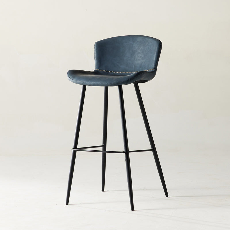 Modern Style Bar Stool Metal Base Barstools with Faux Leather Seat for Kitchen Blue 1 Piece Clearhalo 'Bar Furniture' 'Bar Stools' 'bar_stools' 'furn' 'furn_bar_stools' 'furniture_bar_stools' 'Kitchen & Dining Furniture' 'kitchen&dining_furn' 'kitchen' 'kitchen_furn' Furniture' 4371648