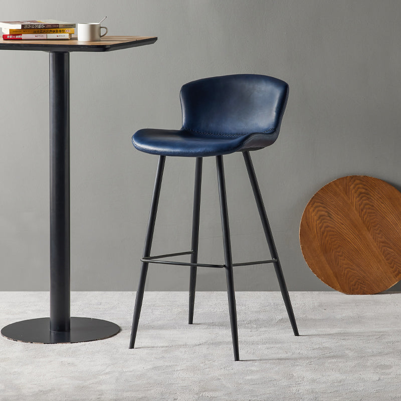 Modern Style Bar Stool Metal Base Barstools with Faux Leather Seat for Kitchen Navy Blue 1 Piece Clearhalo 'Bar Furniture' 'Bar Stools' 'bar_stools' 'furn' 'furn_bar_stools' 'furniture_bar_stools' 'Kitchen & Dining Furniture' 'kitchen&dining_furn' 'kitchen' 'kitchen_furn' Furniture' 4371670