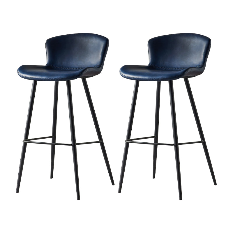 Modern Style Bar Stool Metal Base Barstools with Faux Leather Seat for Kitchen Navy Blue 2 Piece Set Clearhalo 'Bar Furniture' 'Bar Stools' 'bar_stools' 'furn' 'furn_bar_stools' 'furniture_bar_stools' 'Kitchen & Dining Furniture' 'kitchen&dining_furn' 'kitchen' 'kitchen_furn' Furniture' 4371671