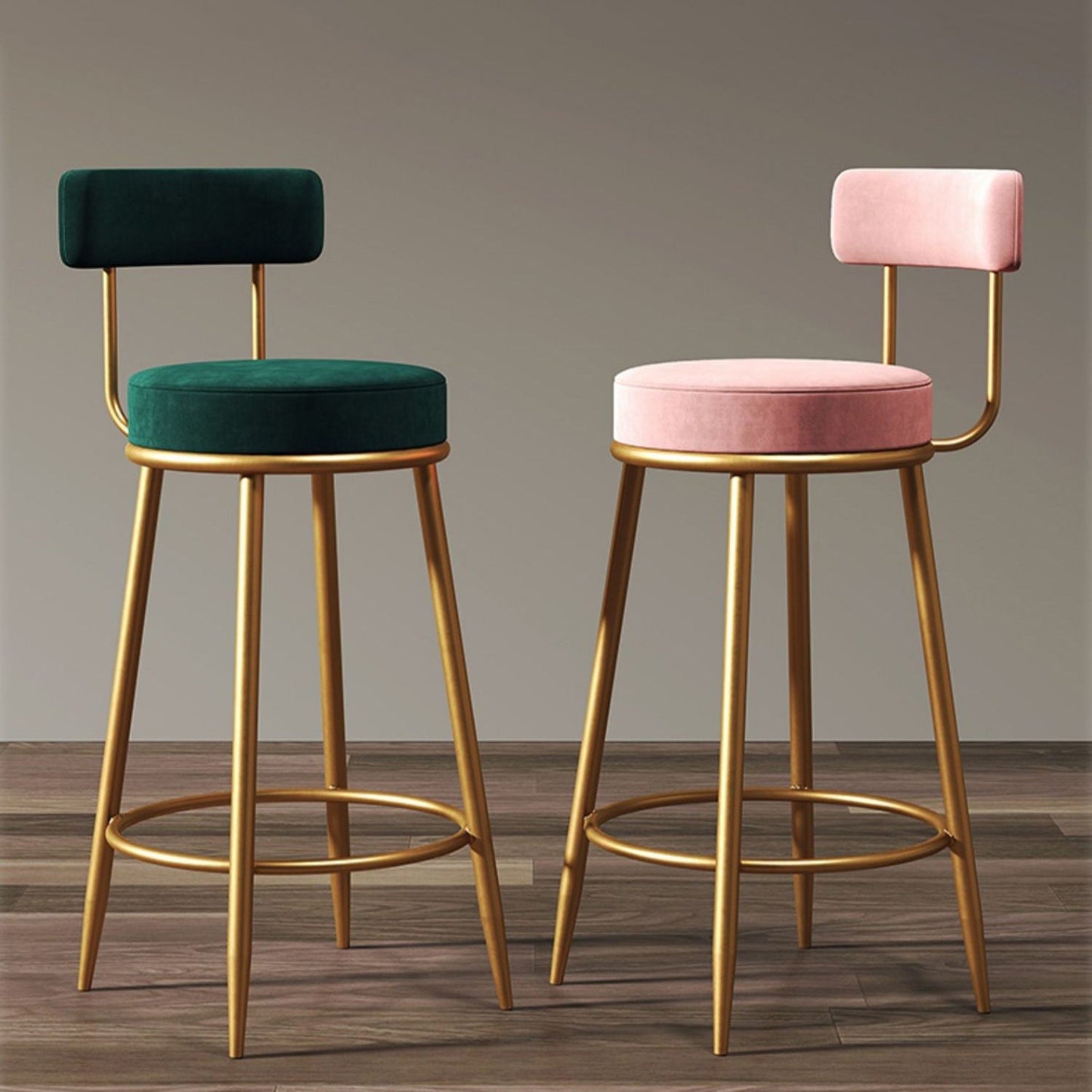 Glam Armless Backrest Counter Stool Iron Household Bar Stool with Velvet Cushion and Pedal Clearhalo 'Bar Furniture' 'Bar Stools' 'bar_stools' 'furn' 'furn_bar_stools' 'furniture_bar_stools' 'Kitchen & Dining Furniture' 'kitchen&dining_furn' 'kitchen' 'kitchen_furn' Furniture' 4371723