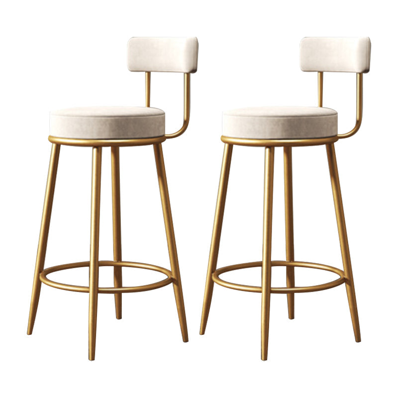 Glam Armless Backrest Counter Stool Iron Household Bar Stool with Velvet Cushion and Pedal White 2 Piece Set Clearhalo 'Bar Furniture' 'Bar Stools' 'bar_stools' 'furn' 'furn_bar_stools' 'furniture_bar_stools' 'Kitchen & Dining Furniture' 'kitchen&dining_furn' 'kitchen' 'kitchen_furn' Furniture' 4371725