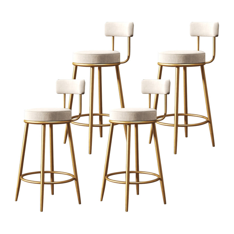 Glam Armless Backrest Counter Stool Iron Household Bar Stool with Velvet Cushion and Pedal White 4 Piece Set Clearhalo 'Bar Furniture' 'Bar Stools' 'bar_stools' 'furn' 'furn_bar_stools' 'furniture_bar_stools' 'Kitchen & Dining Furniture' 'kitchen&dining_furn' 'kitchen' 'kitchen_furn' Furniture' 4371728