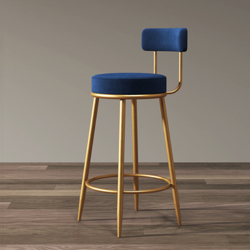 Glam Armless Backrest Counter Stool Iron Household Bar Stool with Velvet Cushion and Pedal Blue 1 Piece Clearhalo 'Bar Furniture' 'Bar Stools' 'bar_stools' 'furn' 'furn_bar_stools' 'furniture_bar_stools' 'Kitchen & Dining Furniture' 'kitchen&dining_furn' 'kitchen' 'kitchen_furn' Furniture' 4371730
