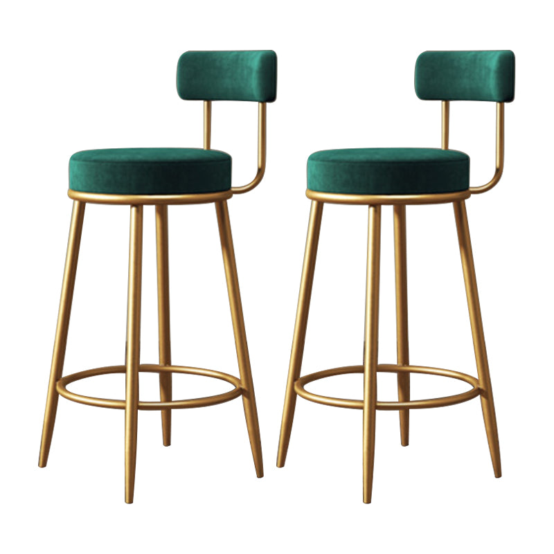 Glam Armless Backrest Counter Stool Iron Household Bar Stool with Velvet Cushion and Pedal Green 2 Piece Set Clearhalo 'Bar Furniture' 'Bar Stools' 'bar_stools' 'furn' 'furn_bar_stools' 'furniture_bar_stools' 'Kitchen & Dining Furniture' 'kitchen&dining_furn' 'kitchen' 'kitchen_furn' Furniture' 4371738